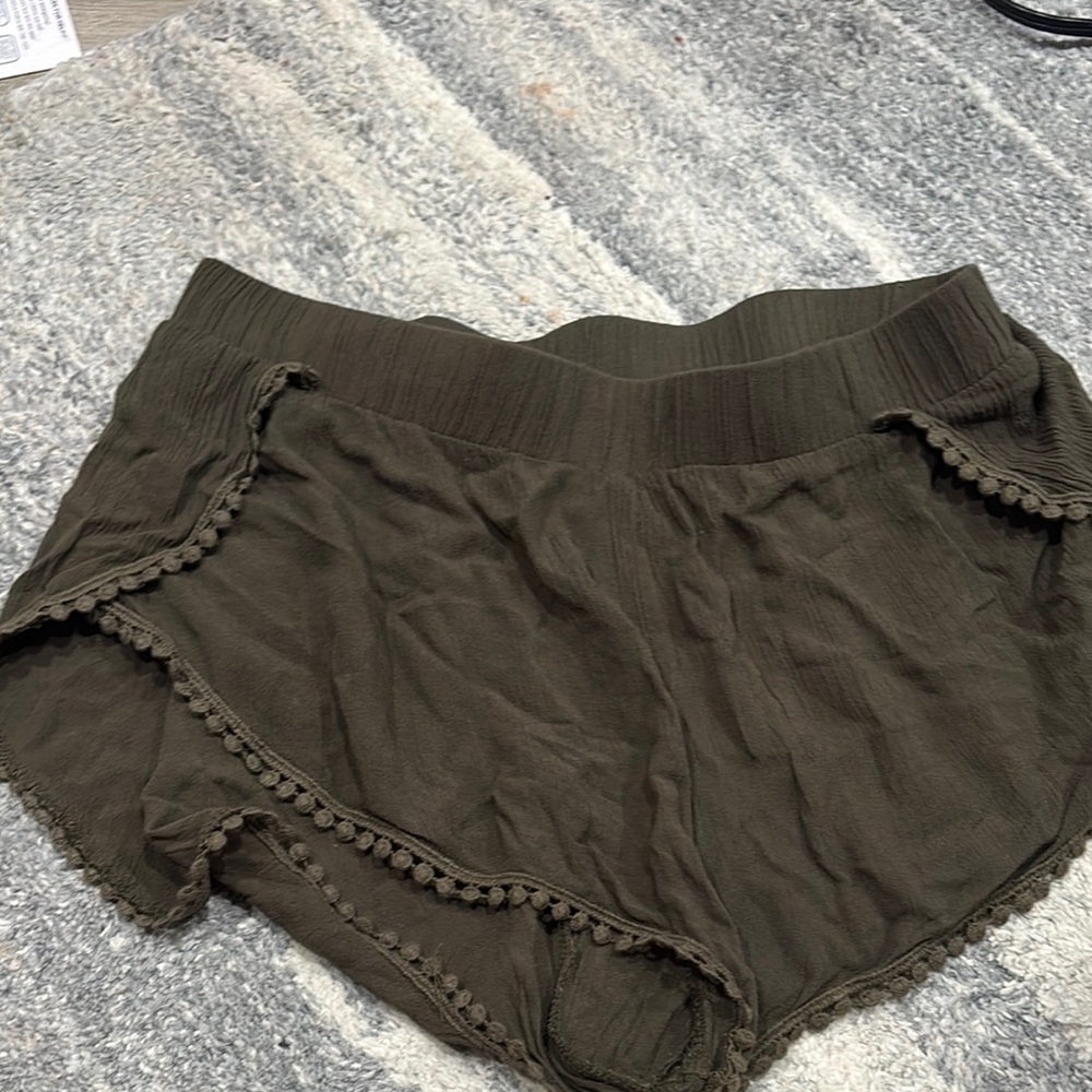 Ambiance High Waist Green Shorts with Pom-Pom Trim